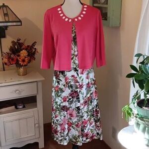 Perceptions Pink and Green Midi A-Line Dress for Casual Resort Wear